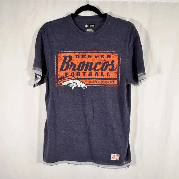 Denver Broncos Shirt Men's Medium Blue Graphic Print Short Sleeve Crew Neck - Picture 1 of 9